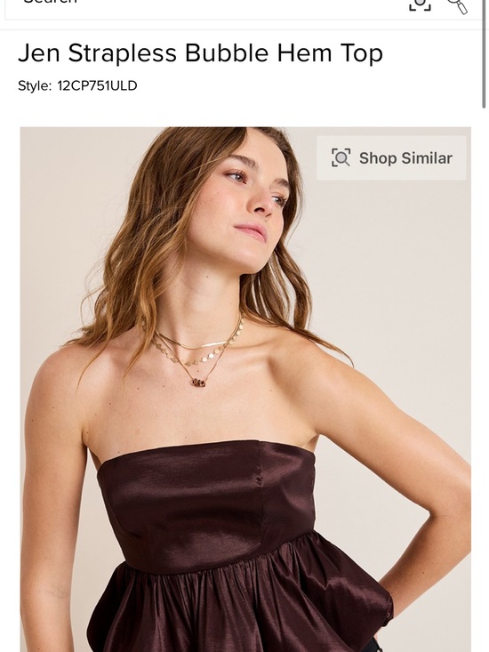 Francesca's Collections Tops - Francesca's Collections Strapless Satin Bubble Hem Top in Deep Brown